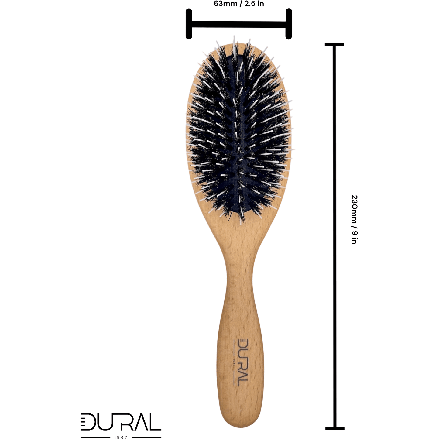 Dural Beech Wood rubber cushion hair brush with wild boar bristles and styling pins