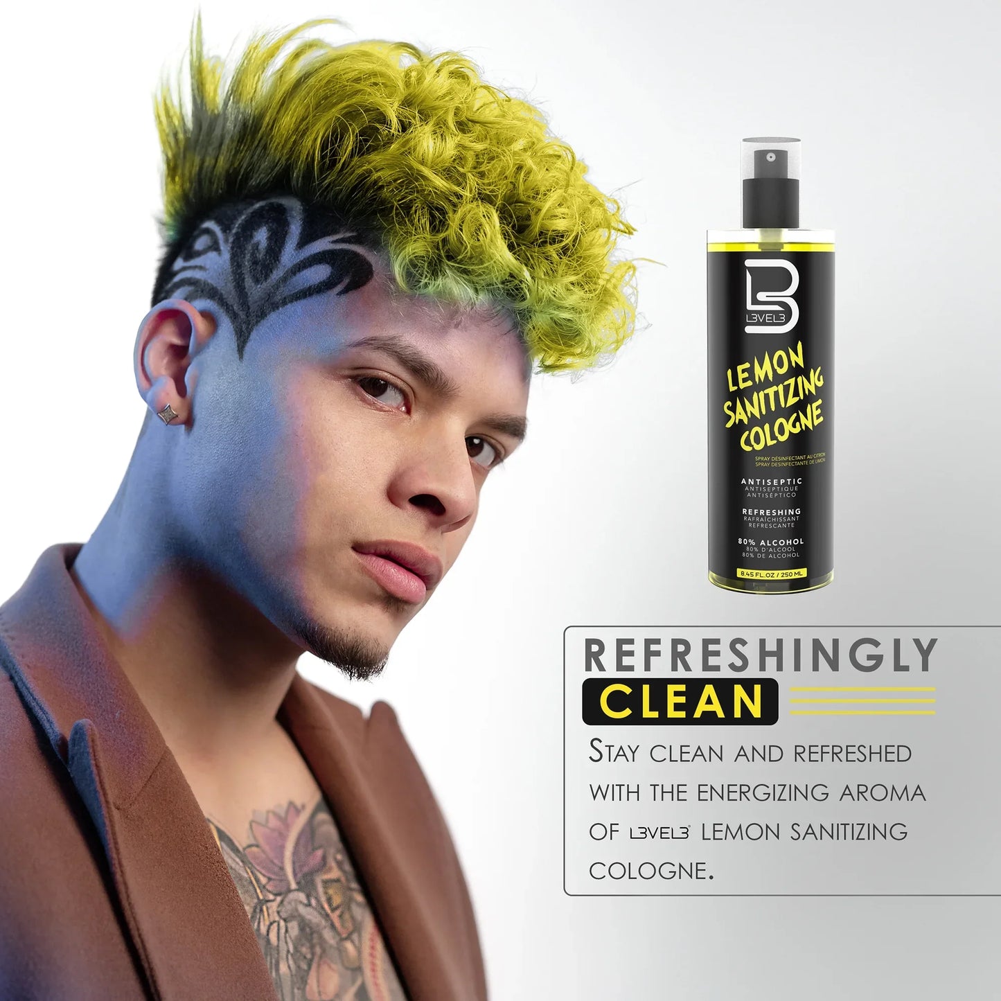 L3VEL3 Lemon Disinfecting Cologne for Men, Shaving Cologne, 8.45 oz