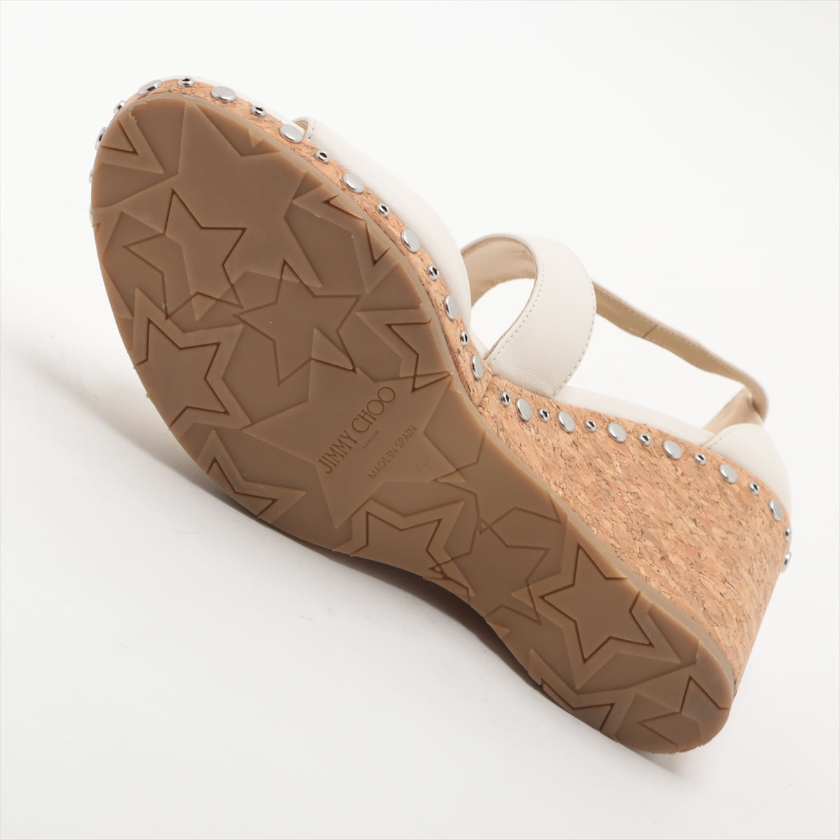 Jimmy Choo Leather Wedge Studs Sandal Ivory