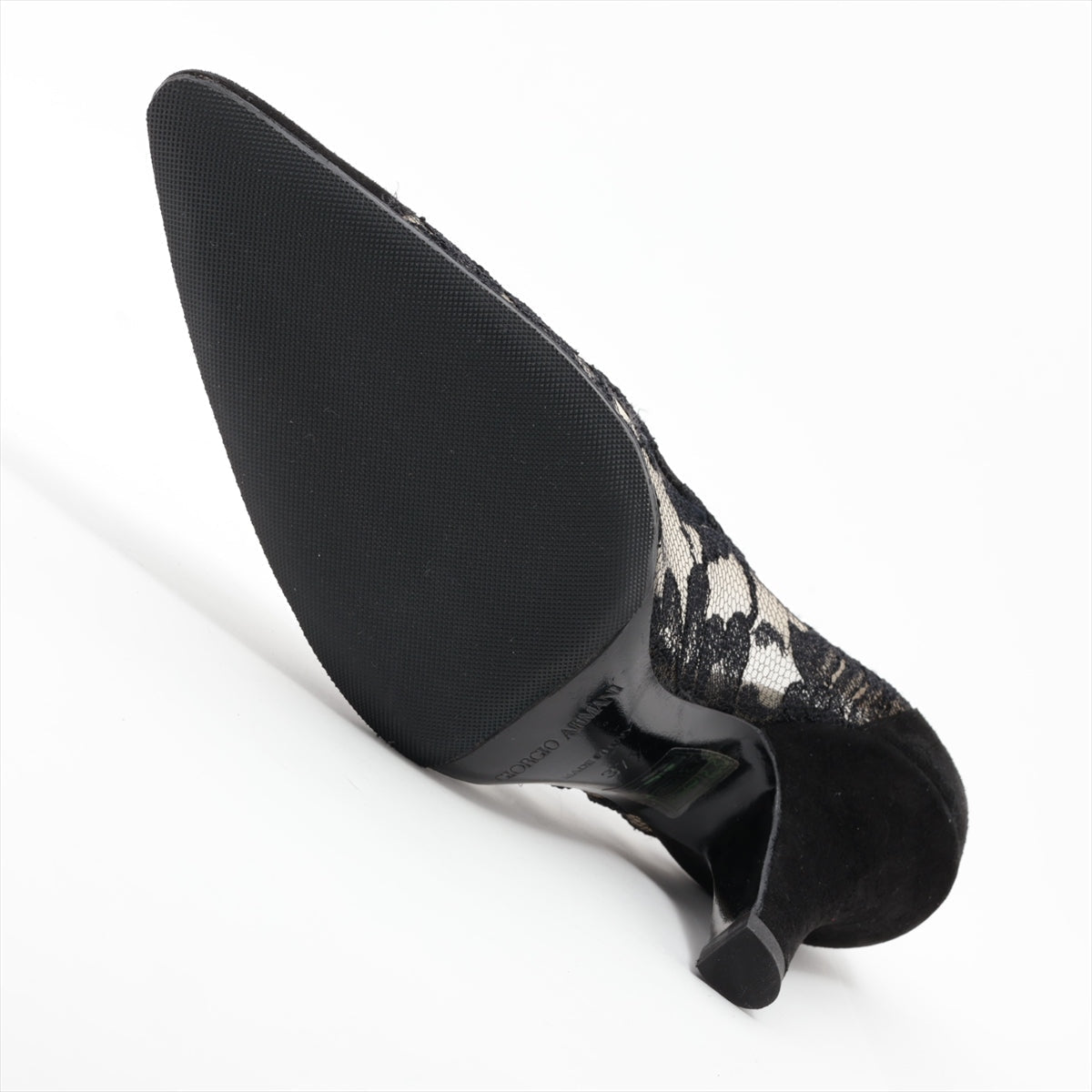 Giorgio Armani Floral Lace×Suede Pump Black