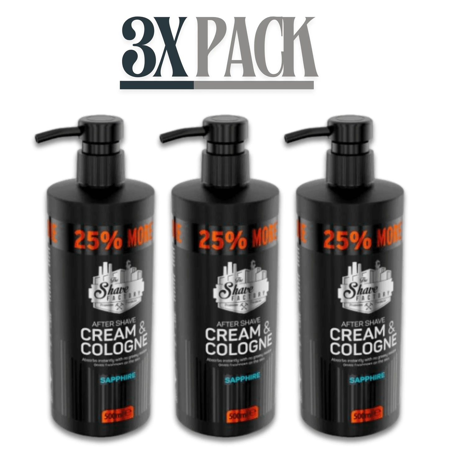 The Shave Factory After Shave Cream & Cologne 2 in 1 Sapphire 500ml / 16.9 oz Multipack
