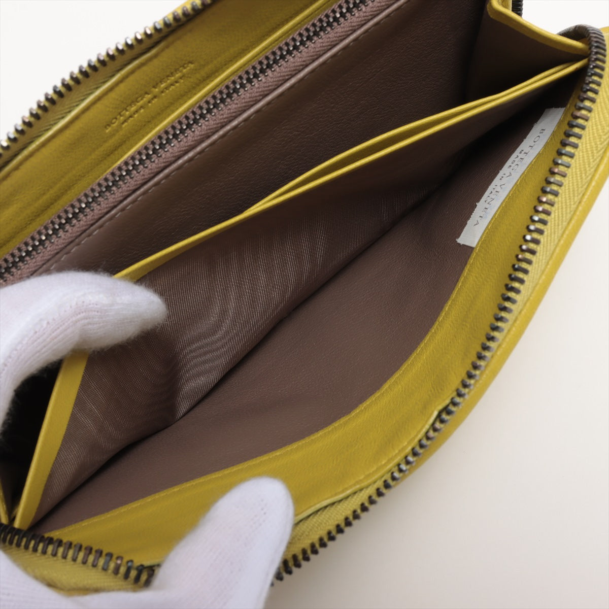 Bottega Veneta Intrecciato Leather Zippy Wallet Yellow Gold