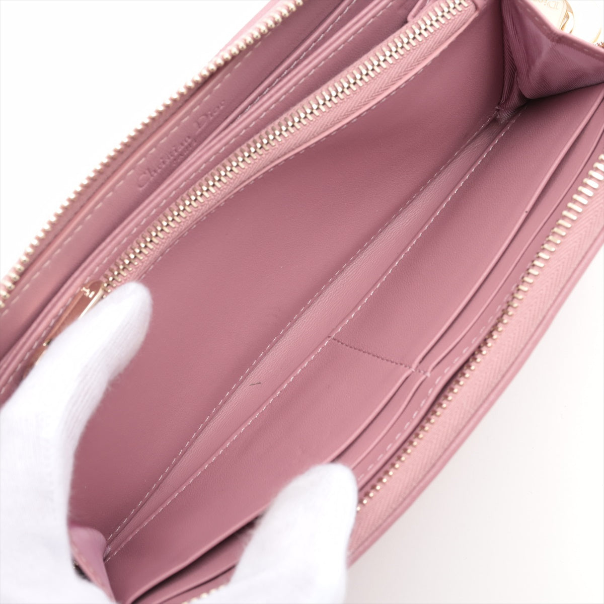 Dior Lady Dior Leather Zip Around Wallet Pink