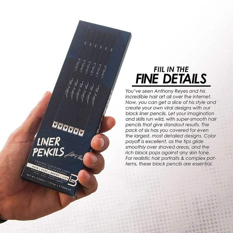 Lv3 6Pc Liner Pencils Black L3-EP1002BL-6PK