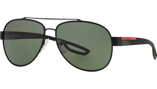 Prada SPS 55Q DG0-5X1 - Black Rubber-Grey Green Polarized by Prada for Men - 59-14-140 mm Sunglasses