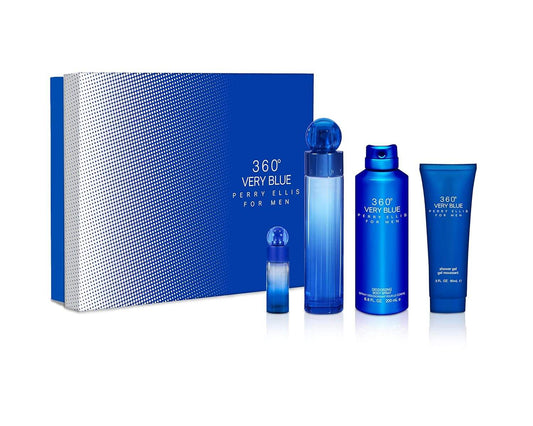 360 Very Blue by Perry Ellis for Men - 4 Pc Gift Set 3.4oz EDT Spray, 7.5ml EDT Spray, 6.8oz Body Spray, 3oz Shower Gel