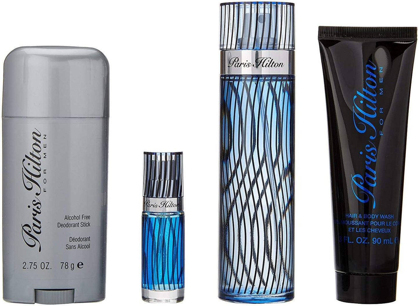 Paris Hilton by Paris Hilton for Men - 4 Pc Gift Set 3.4oz EDT Spray, 3oz Hair and Body Wash, 2.75oz Alcohol Free Deodorant Stick, 0.34oz EDT Spray
