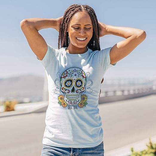 Day of the Dead T-Shirt - Ice Blue by Delsol for Unisex - 1 Pc T-Shirt (Medium)