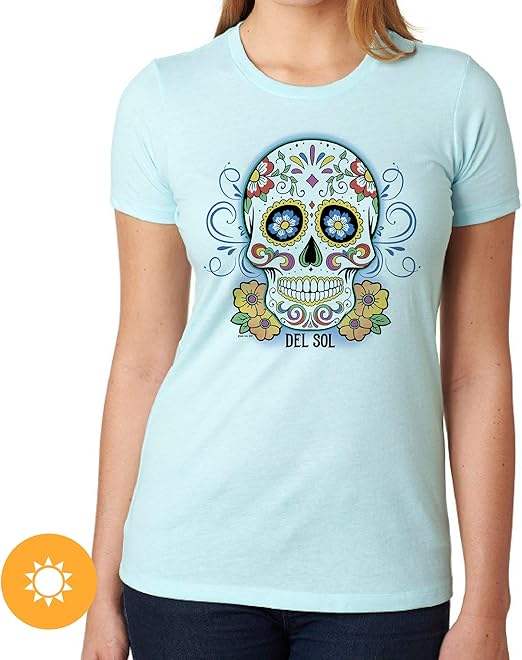 Day of the Dead T-Shirt - Ice Blue by Delsol for Unisex - 1 Pc T-Shirt (Small)