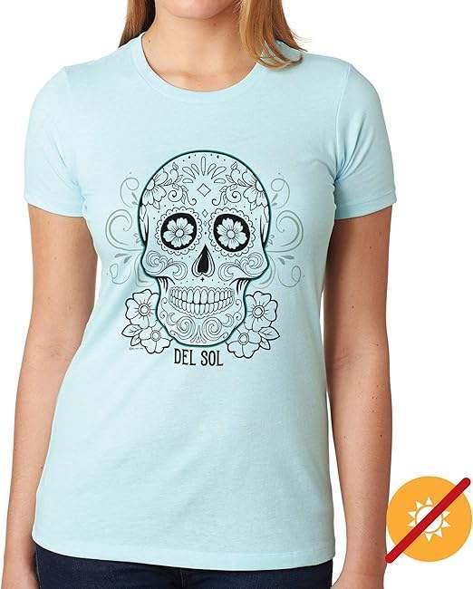 Day of the Dead T-Shirt - Ice Blue by Delsol for Unisex - 1 Pc T-Shirt (Small)