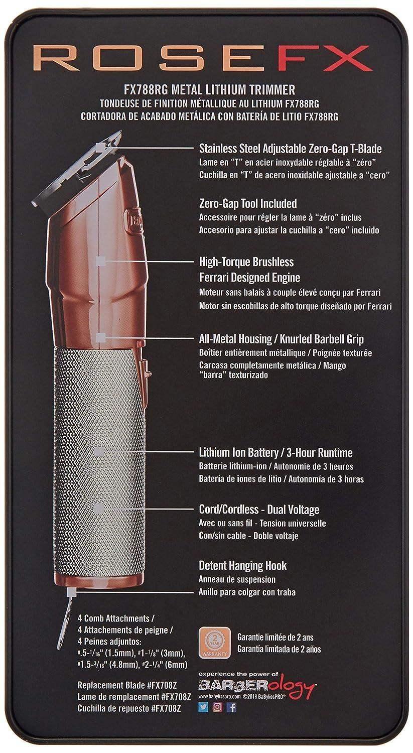 BaBylissPRO Barberology Hair Trimmer for Men FX788RG ROSEFX Professional Lithium Trimmer - BarberSets