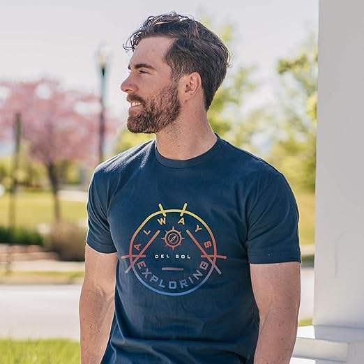 Men Crew Tee - Always Exploring - Indigo by DelSol for Men - 1 Pc T-Shirt (Large)