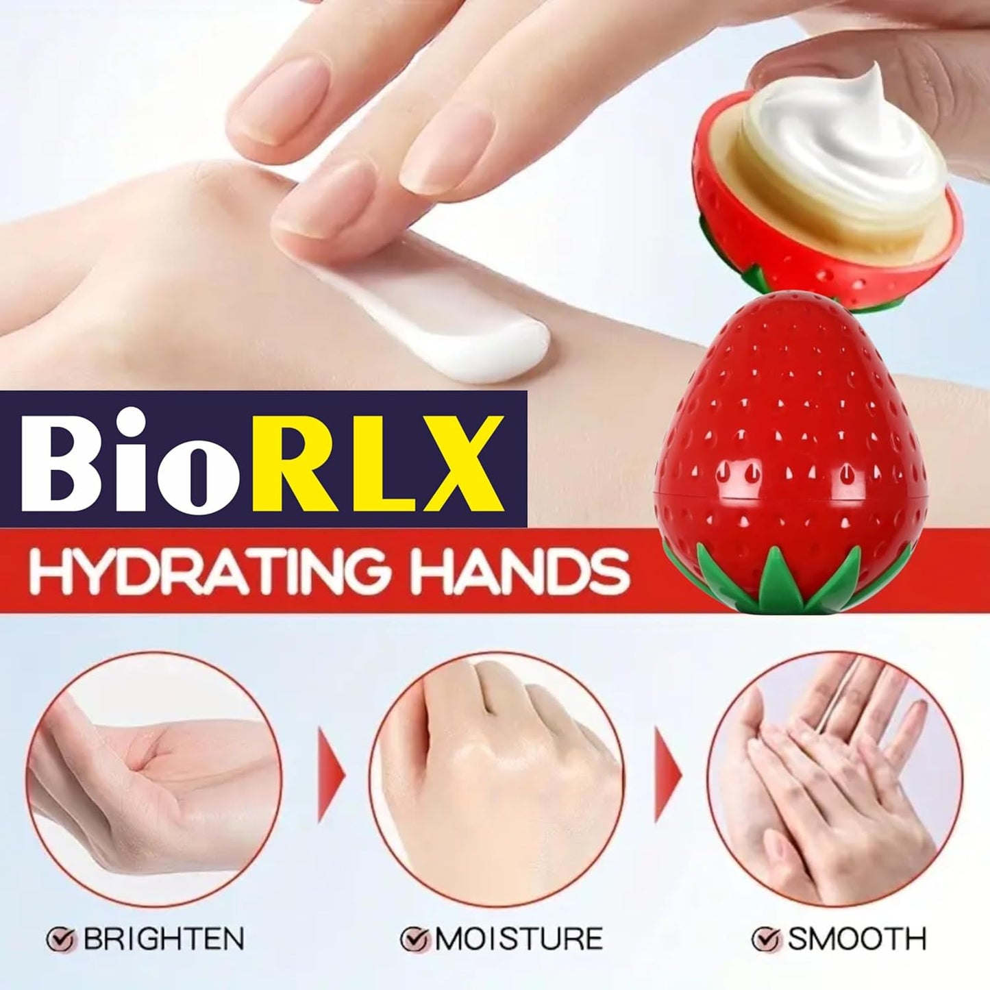 BioRLX Strawberry Milk Hand Cream - Hydrating Hand Moisturizer, Lightweight, Fast-Absorbing Hand Moisturizer for Women & Men