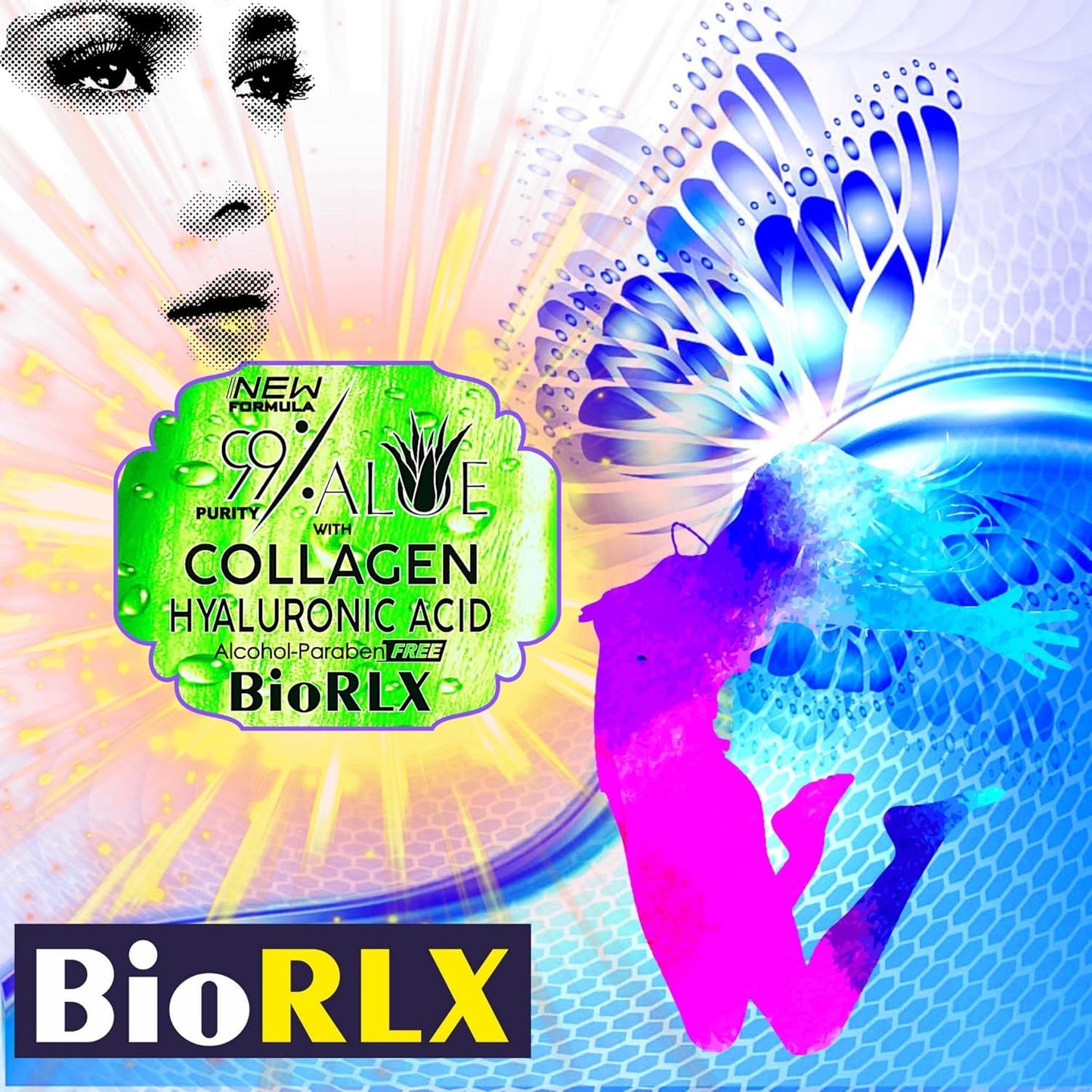BioRLX 99% Purity Aloe Vera Gel with Collagen and Hyaluronic Acid with Pomp 250ml 8.45 fl oz