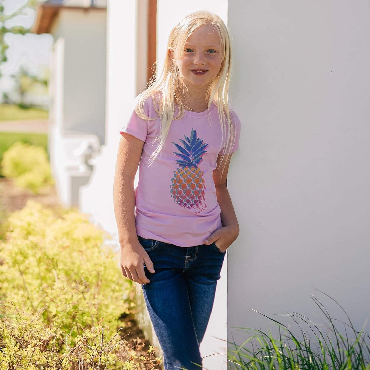 Girls Crew Tee - Pineapple Love - Lilac by DelSol for Women - 1 Pc T-Shirt (YXS)