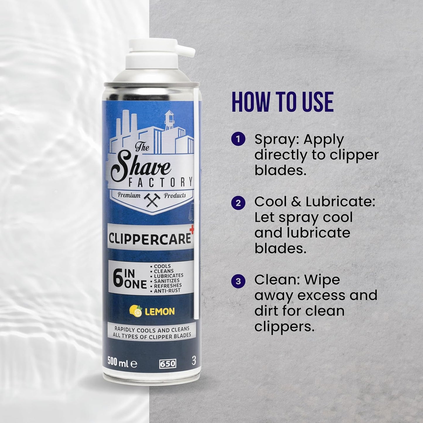 The Shave Factory ClipperCare PLUS+ 6in1 Spray LEMON - 500ml / 16.9 oz
