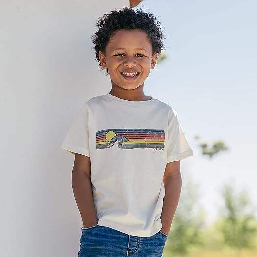 Men Crew Tee - Sunset Wave - Beige by DelSol for Men - 1 Pc T-Shirt (YXS)