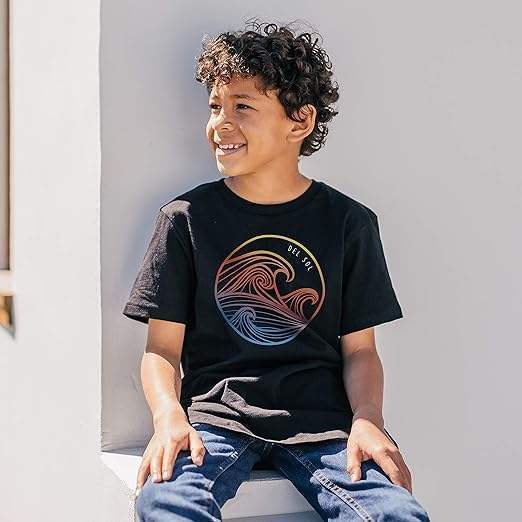 Men Crew Tee - Waves - Black by DelSol for Men - 1 Pc T-Shirt (YL)