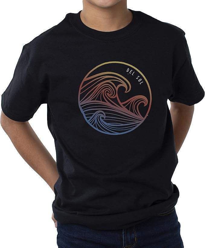 Men Crew Tee - Waves- Black by DelSol for Men - 1 Pc T-Shirt (YS)