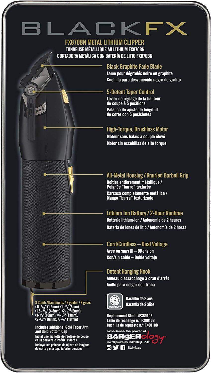 BaBylissPRO Barberology Hair Clipper For Men FX870BN BLACKFX Cord/Cordless Professional Hair Clipper - BarberSets