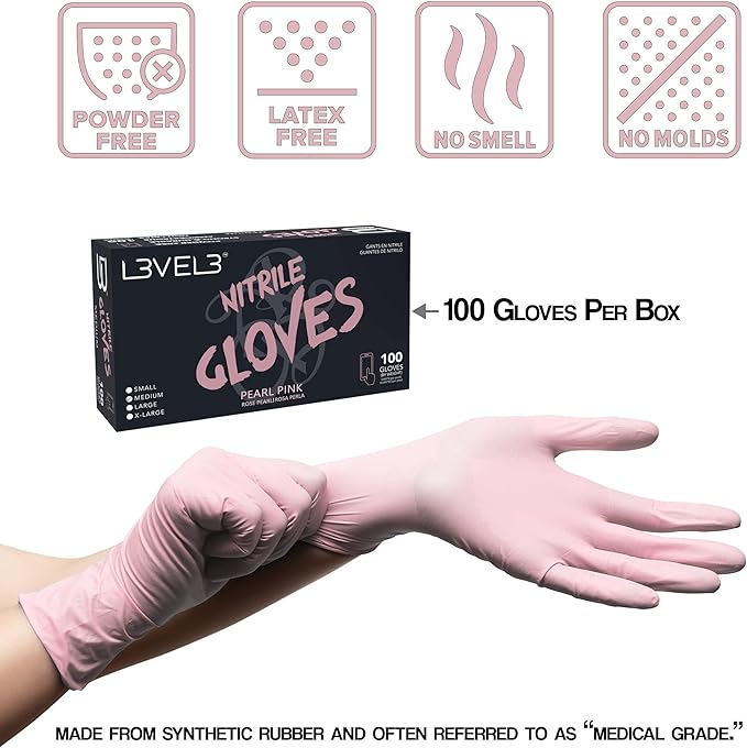 L3VEL3 Professional Nitrile Gloves Pink - 100 ct Medium
