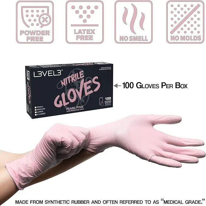 L3VEL3 Professional Nitrile Gloves Pink - 100 ct