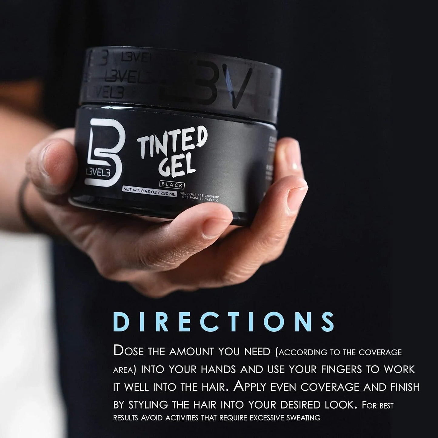 L3VEL3 Tinted Hair Gel - Black Color 250ml / 8.45 oz