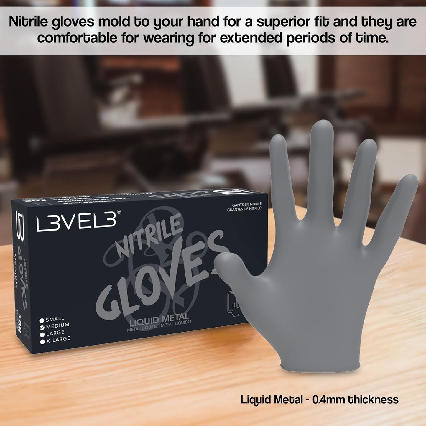 L3VEL3 Professional Nitrile Gloves Silver - 10 Pack, 1000 ct