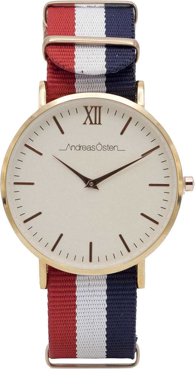 AO-65 Somand - Rose Gold/Navy Blue-White-Red Nylon Strap Watch by Andreas Osten for Unisex - 1 Pc Watch