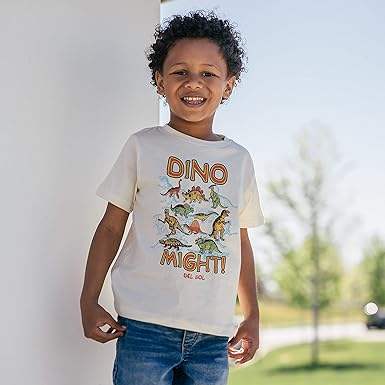 Kids Crew Tee - Dino Might - Beige by DelSol for Kids - 1 Pc T-Shirt (2T)