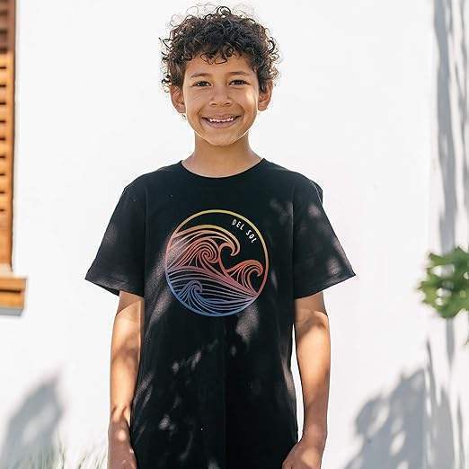 Men Crew Tee - Waves - Black by DelSol for Men - 1 Pc T-Shirt (YL)