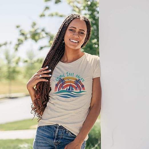 V-Neck Tee - Anchors Away - Grey by Delsol for Women - 1 Pc T-Shirt (Large)