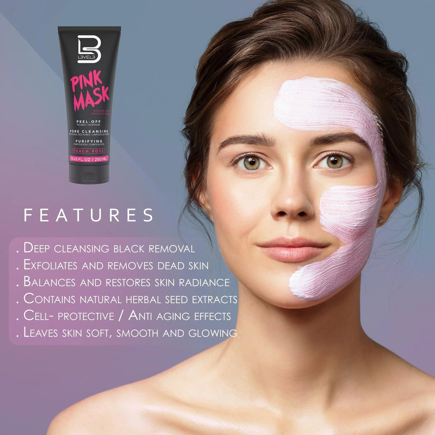 L3VEL3 Pink Facial Mask 250ml / 8.45 oz