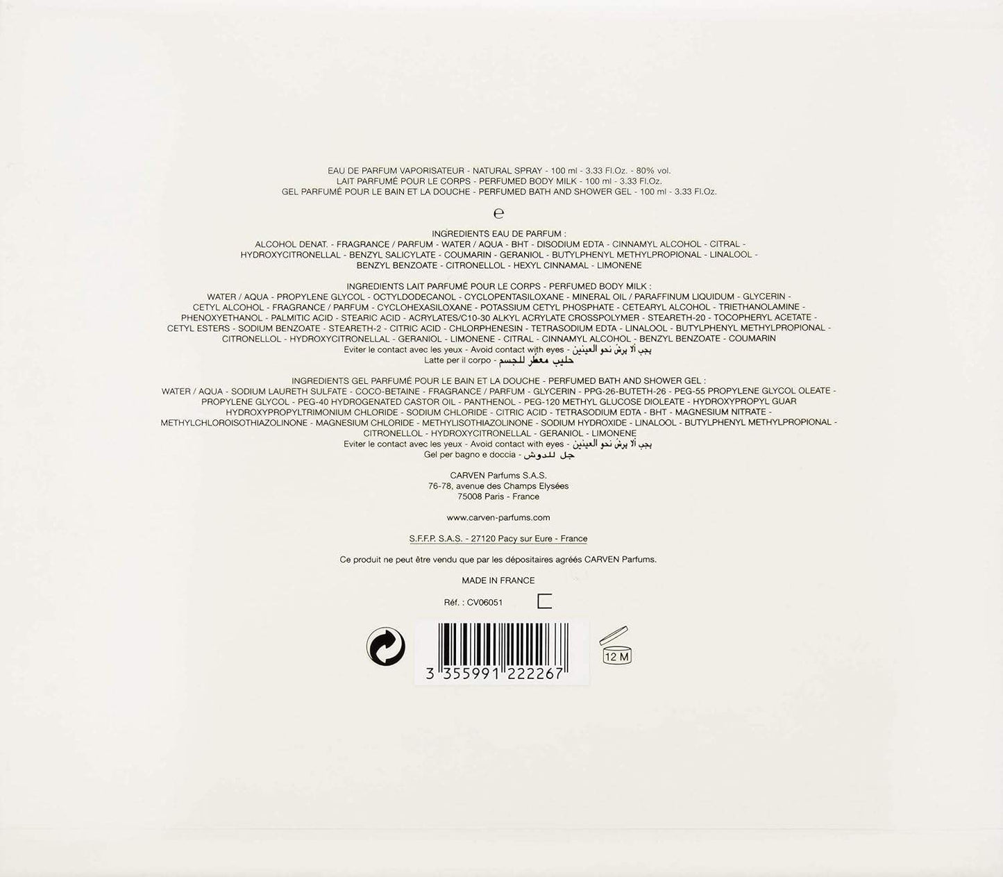 LAbsolu by Carven for Women - 3 Pc Gift Set 3.33oz EDP Spray, 3.33oz Perfumed Body Milk, 3.33oz Perfumed Bath and Shower Gel