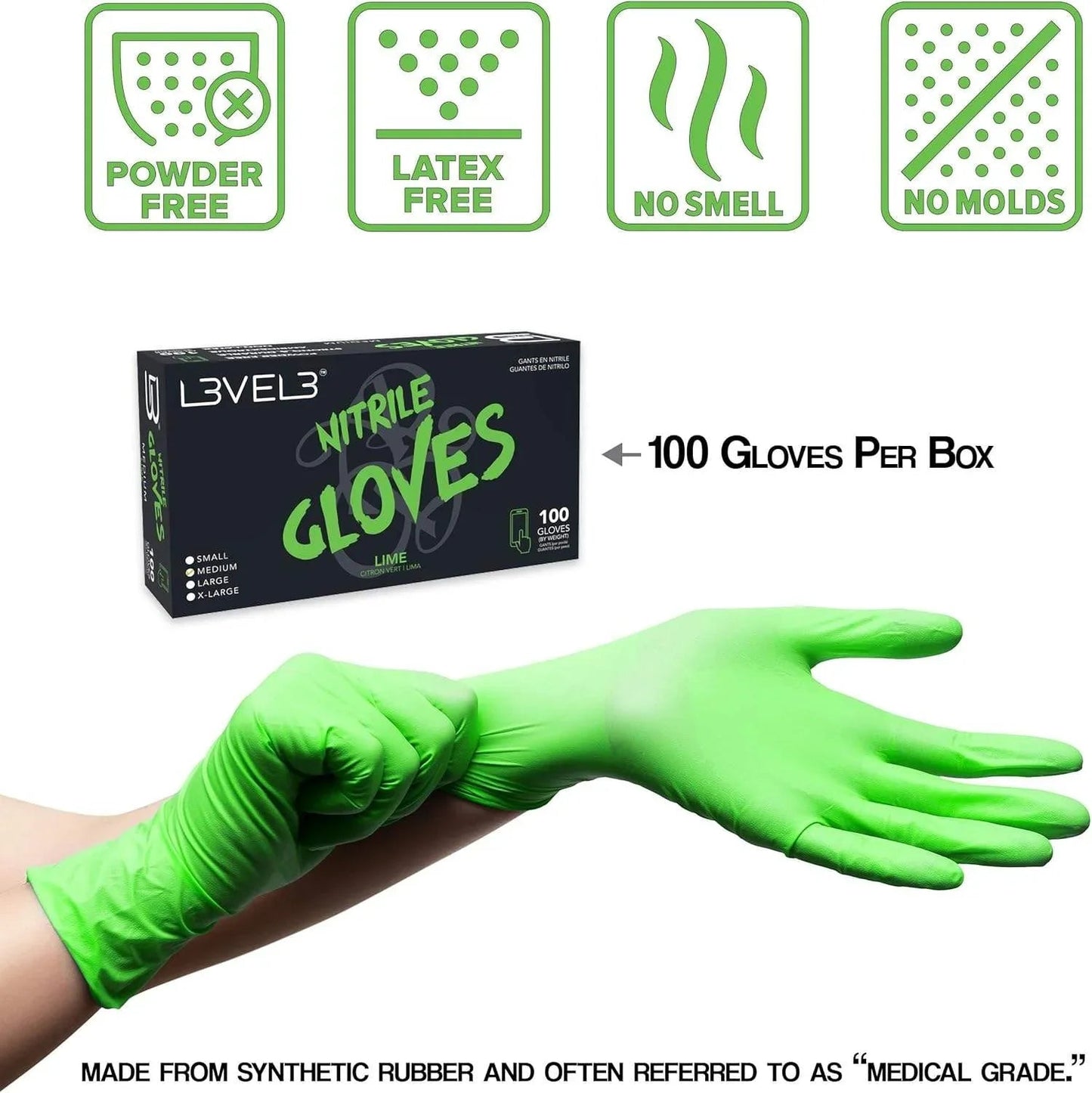 L3VEL3 Nitrile Gloves (100ct) - Lime Xlarge X-Large