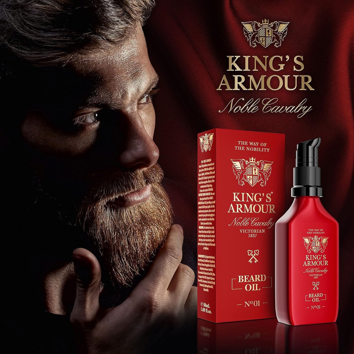 King's Armour Beard Oil - Softens, Strengthens, Grows & Conditions Beard - Unique Oils of Jojoba, Argan and Sweet Almond - Refreshes All Day Long with Its Magical Fragrance 50 ml (1.69 Fl Oz)