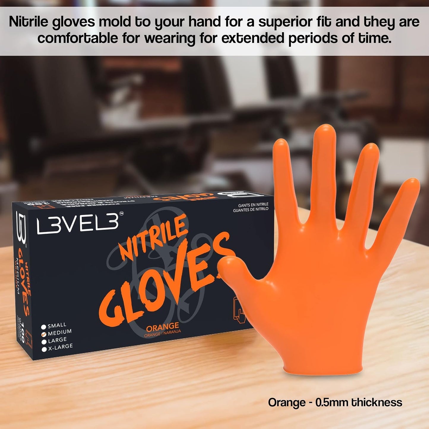 L3VEL3 Professional Nitrile Gloves Orange - 10 Pack, 1000 ct