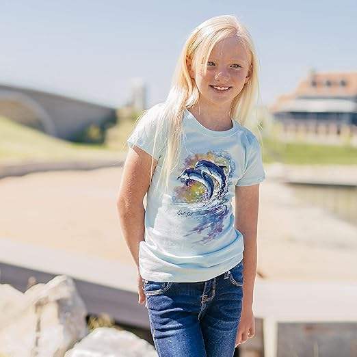 Junior Crew Tee - Watercolor Dolphins-Ice Blue by DelSol for Women - 1 Pc T-Shirt (Medium)