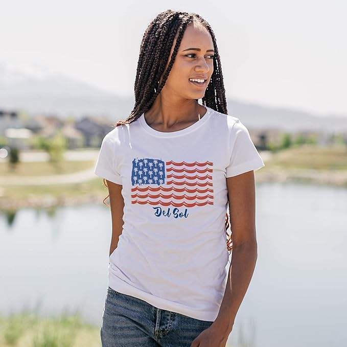 Classic Crew Tee - Tropical Americana-White by DelSol for Women - 1 Pc T-Shirt (2XL)