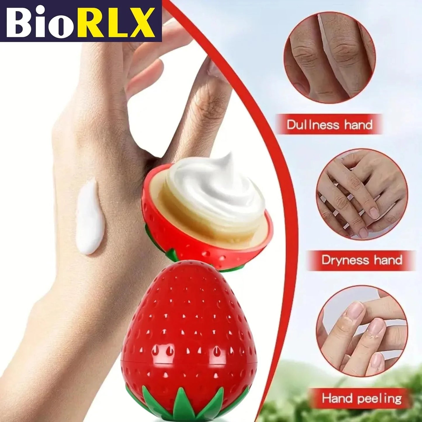 BioRLX Strawberry Milk Hand Cream - Hydrating Hand Moisturizer, Lightweight, Fast-Absorbing Hand