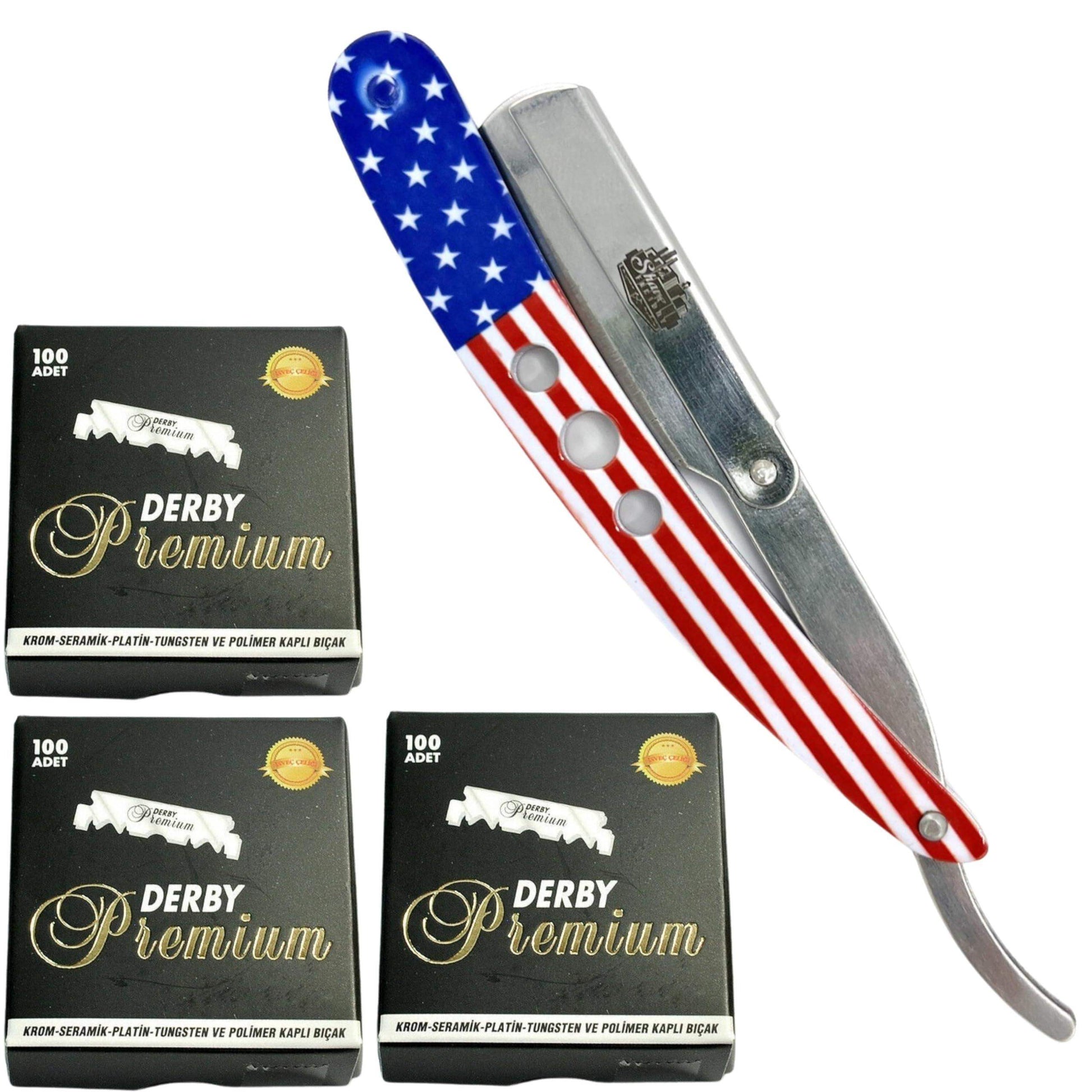 The Shave Factory Straight Edge Razor Kit (USA / 300 Derby Premium Single Edge Razor Blades) - BarberSets