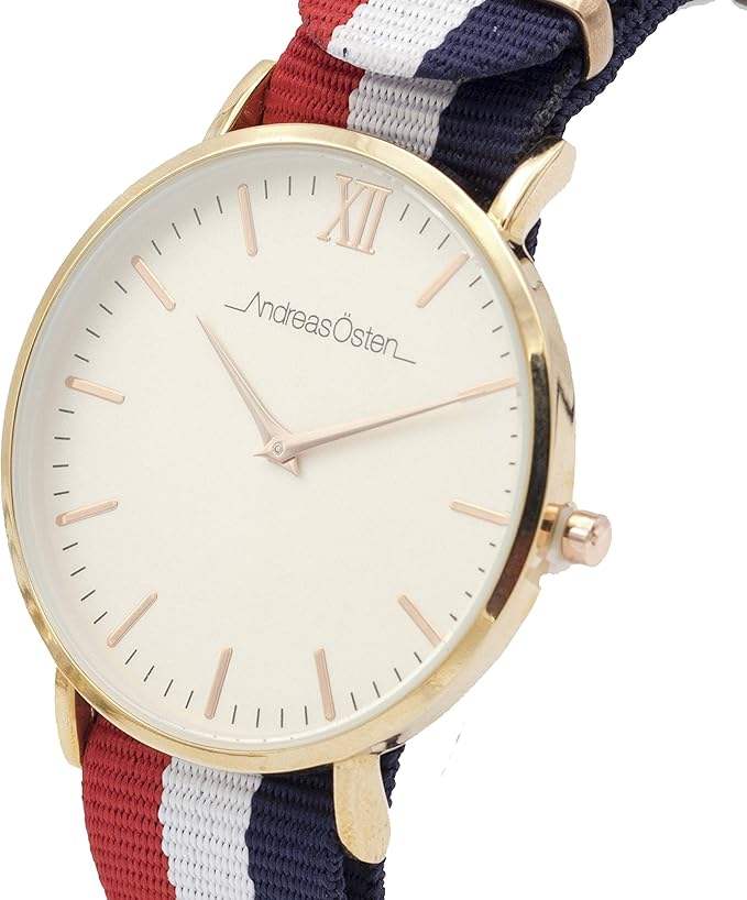 AO-65 Somand - Rose Gold/Navy Blue-White-Red Nylon Strap Watch by Andreas Osten for Unisex - 1 Pc Watch