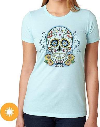 Girls Crew Tee - Day of the Dead - Ice Blue by DelSol for Women - 1 Pc T-Shirt (Large)