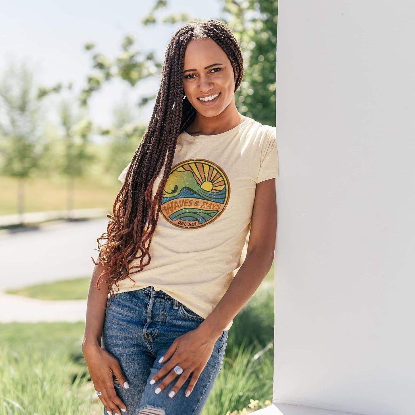 Women Crew Tee - Waves and Rays - Beige by DelSol for Women - 1 Pc T-Shirt (XL)