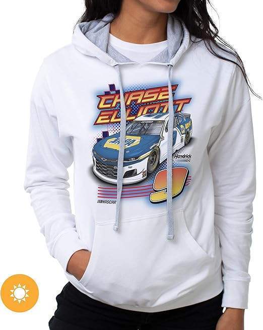 NASCAR Hooded Sweatshirt - Chase Elliot - 1 White by DelSol for Women - 1 Pc T-Shirt (L)