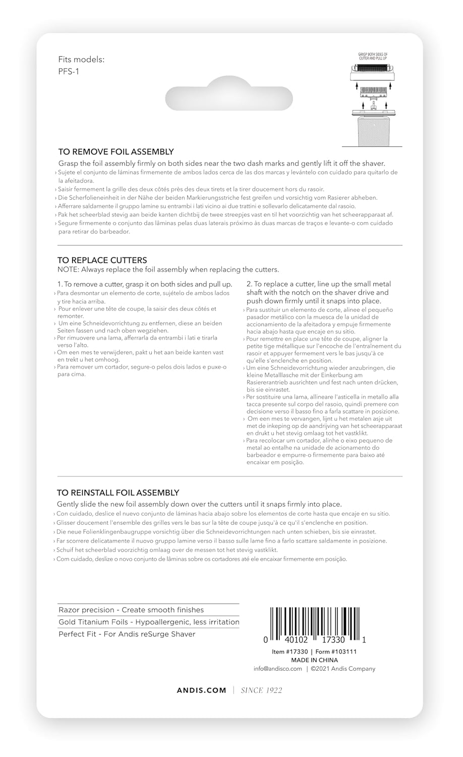 Andis reSURGE Shaver Replacement Cutters and Foil