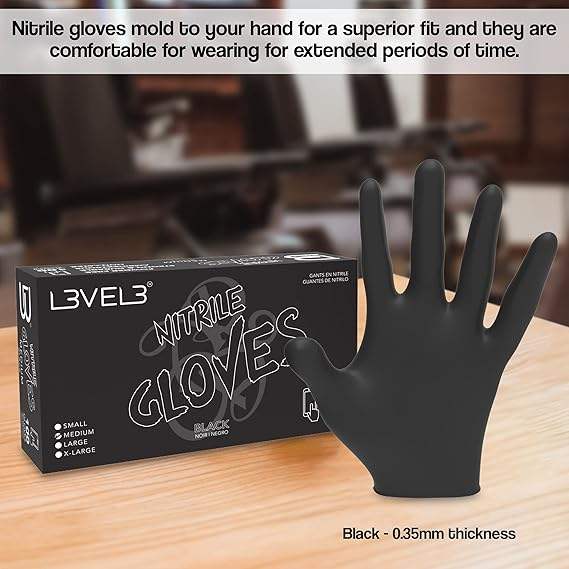 Level 3 Nitrile Gloves (100ct) - Black Large Large