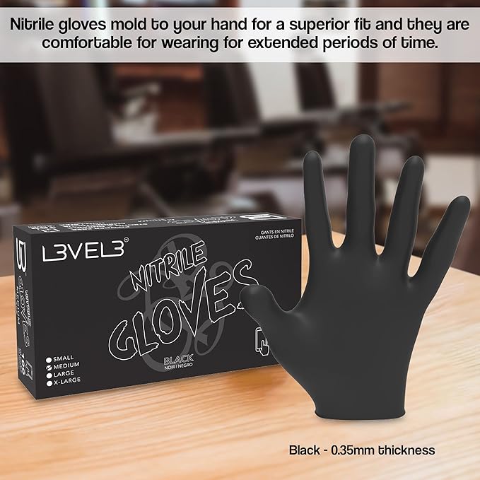 L3VEL3 Professional Nitrile Gloves Black - 10 Pack, 1000 ct