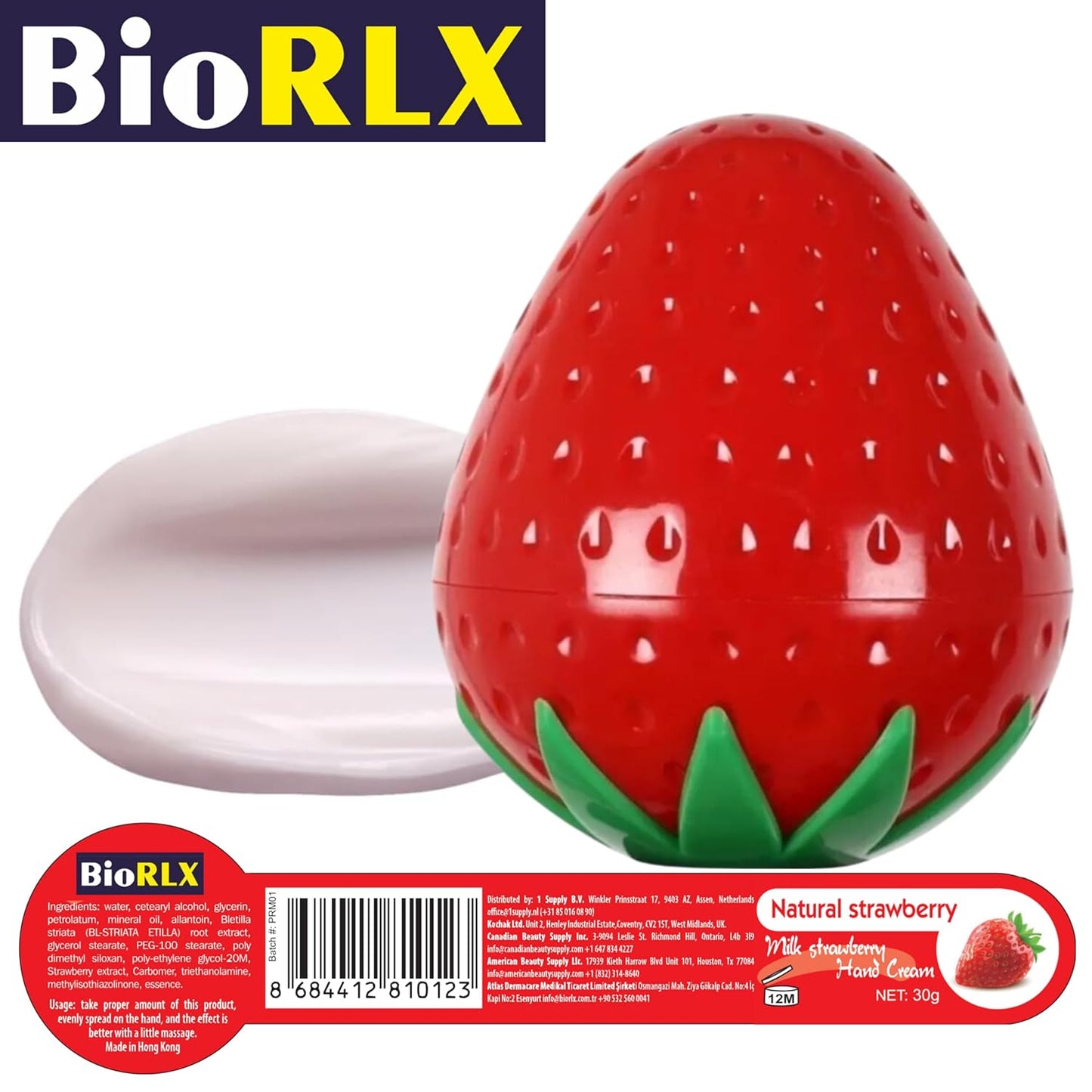 BioRLX Strawberry Milk Hand Cream - Hydrating Hand Moisturizer, Lightweight, Fast-Absorbing Hand Moisturizer for Women & Men