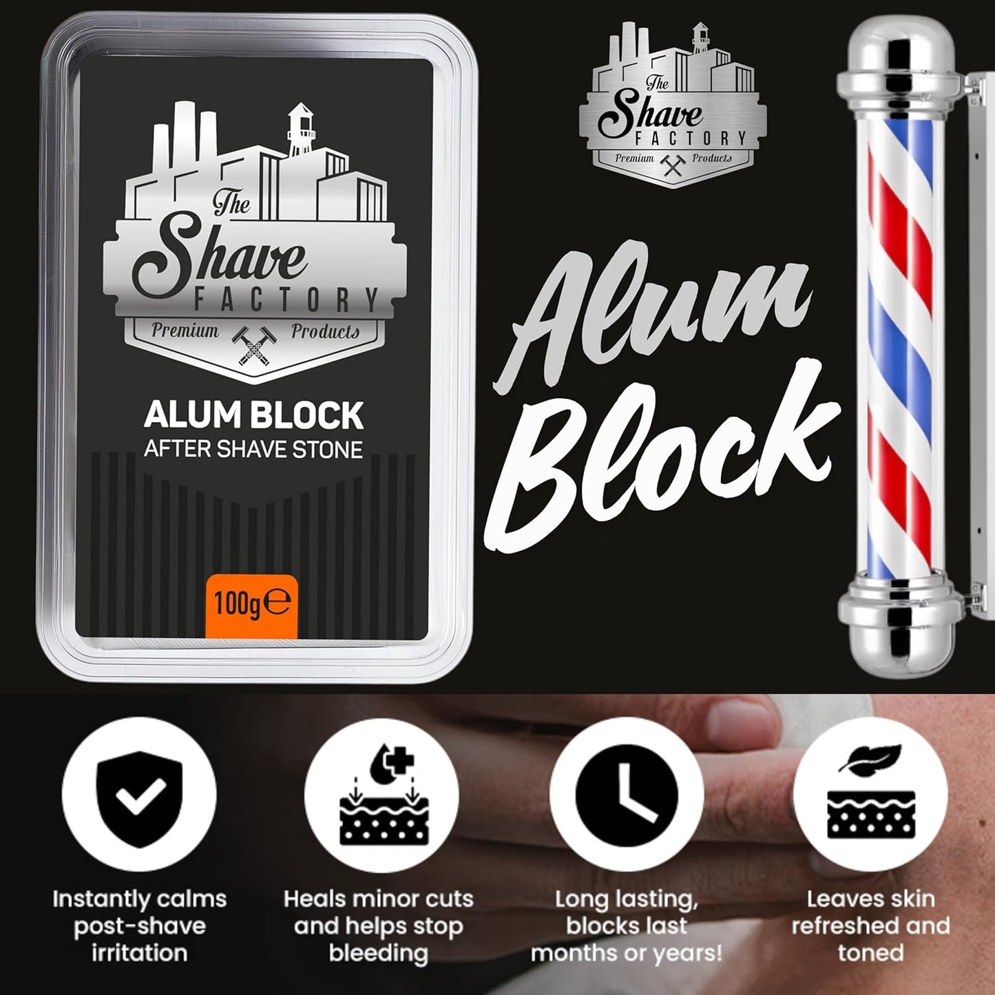 The Shave Factory Alum Block Aftershave for Shaving Razor 100g / 3.53 oz